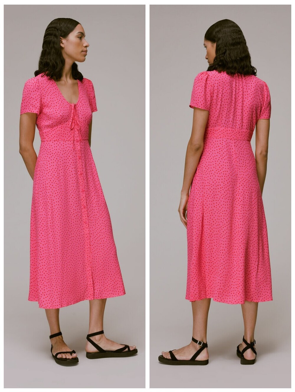 Whistles Pink Heidi Spot Print Midi Dress
